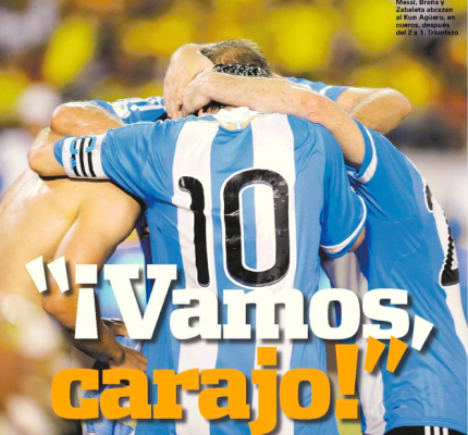 Eliminatórias para o Mundial 2014 - Colômbia 1x2 Argentina. Heróico. Capa: Diario Olé