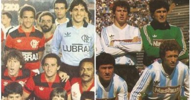 O goleirão Fillol com o Flamengo no jogo do retorno de Zico e posteriormente em seu segundo passo pelo Racing